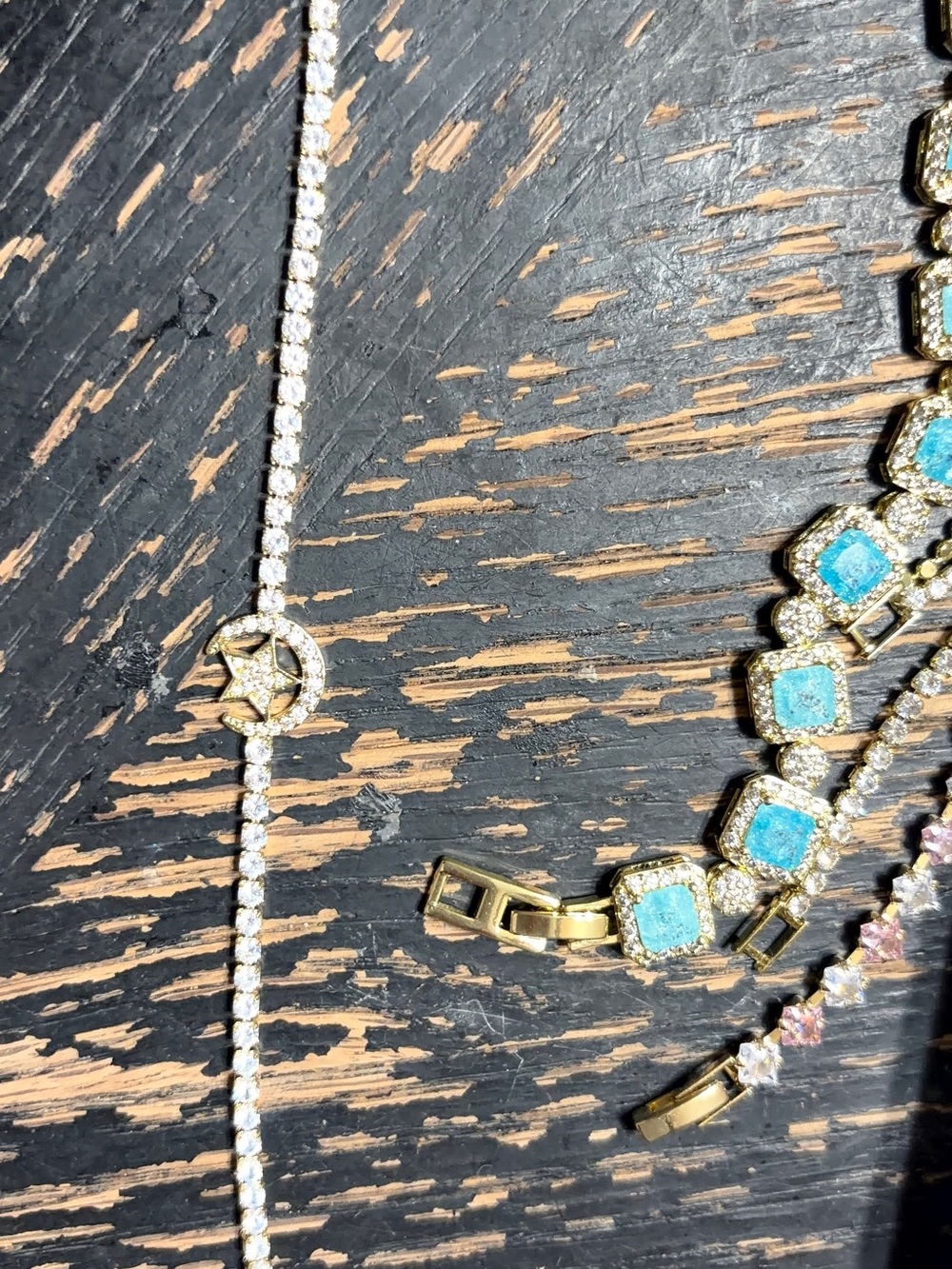 Gold-Tone Blue Crystal Link Bracelet - Women Jewelry